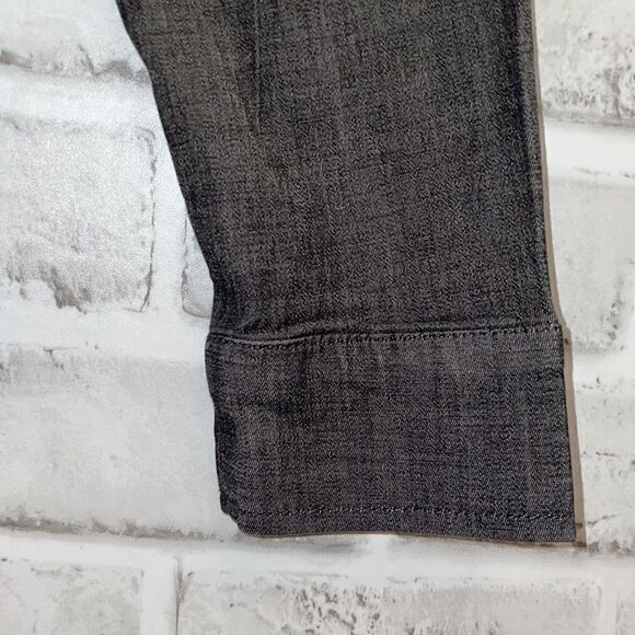 H for Halston Dark Grey Stretch Chambray Motorcycle Jacket Zippers Retro - Picture 5 of 6